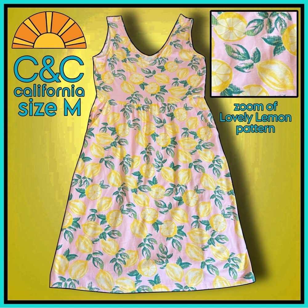 C&C CALIFORNIA summer pink lemon tank top SUNDRESS